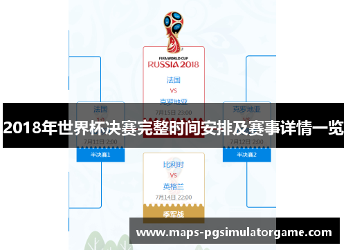 2018年世界杯决赛完整时间安排及赛事详情一览