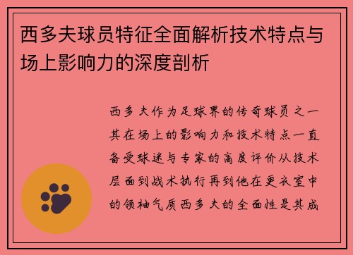 西多夫球员特征全面解析技术特点与场上影响力的深度剖析