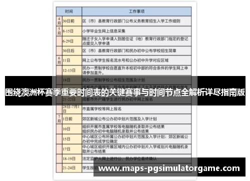 围绕澳洲杯赛季重要时间表的关键赛事与时间节点全解析详尽指南版 围绕澳洲杯赛季重要时间表的关键赛事与时间节点全解析详尽指南版